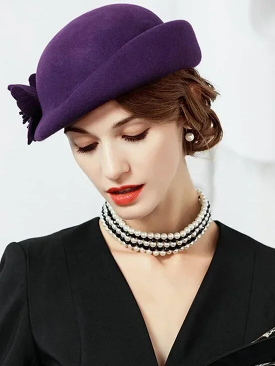 Women's Wool Felt Ribbon French Fashion Vintage Millinery Beret Hats Purple 1 - Picture 3 of 5